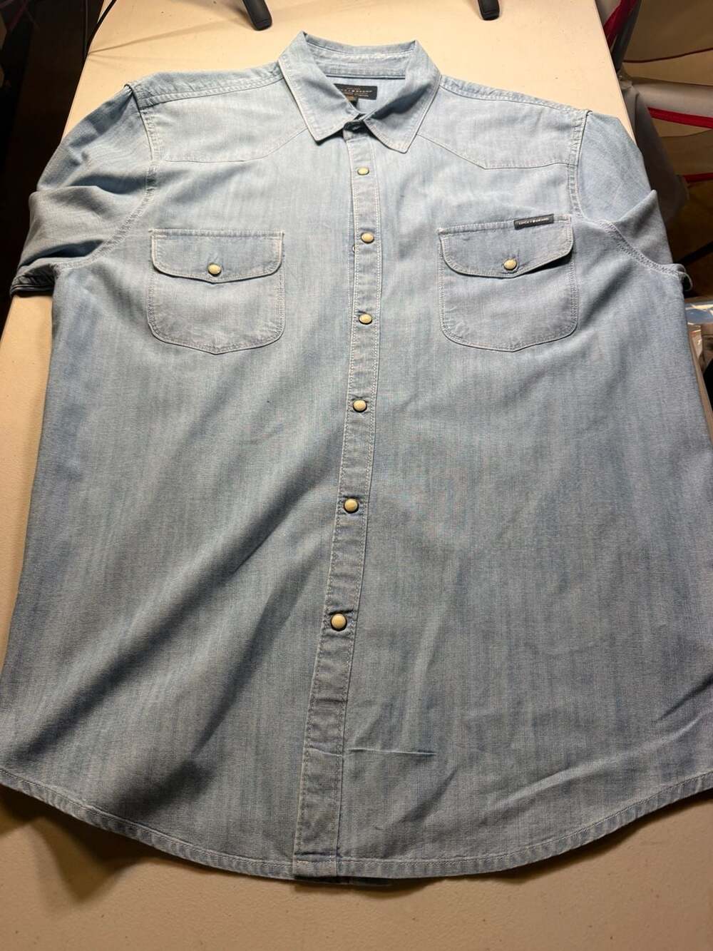 Lucky Brand Western Shirt Size L Saturday Stretch Long Sleeve Denim Light
